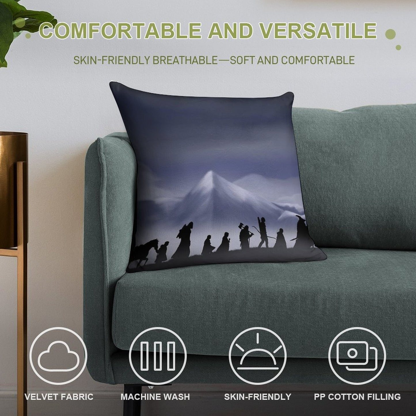 Fellowship of The Ring (with Background) Soft Durable Construction Throw Pillow