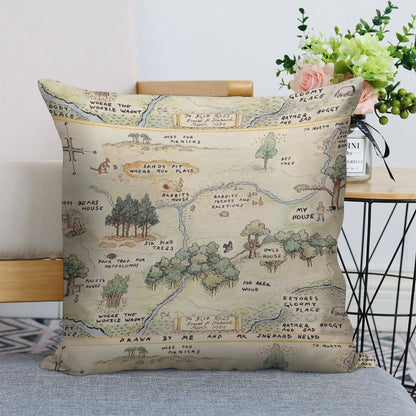 Hundred Acre Wood Map Linen Throw Pillow Cover