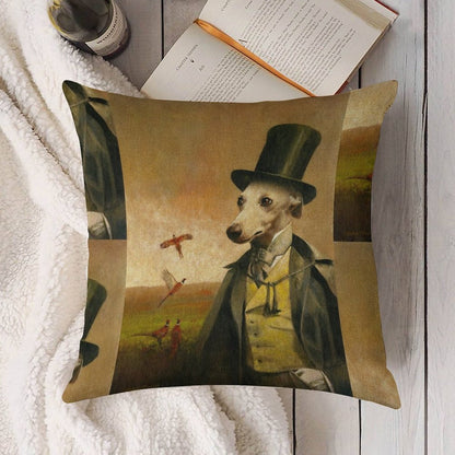 Victorian Whippet Linen Throw Pillow Cover