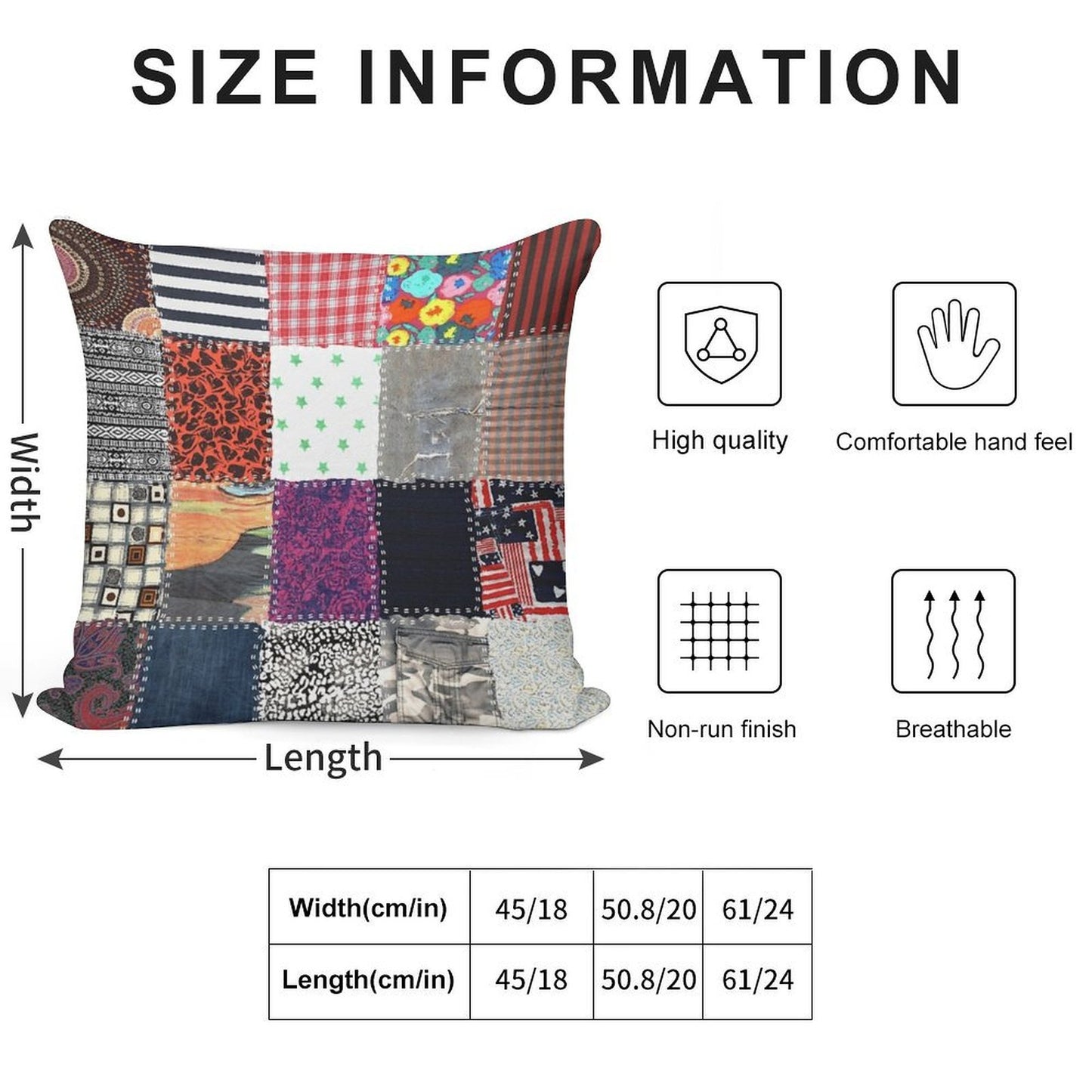 Patchwork Fabrics Soft Washable Throw Pillow