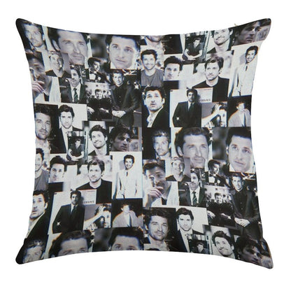 Patrick Dempsey Collage Linen Throw Pillow Cover