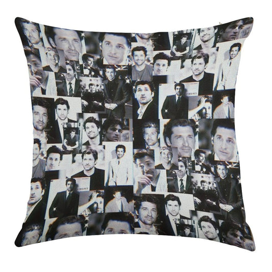 Patrick Dempsey Collage Linen Throw Pillow Cover