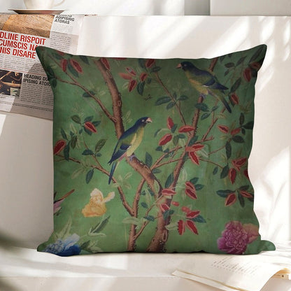 Green Dream Chinoiserie Linen Throw Pillow Cover