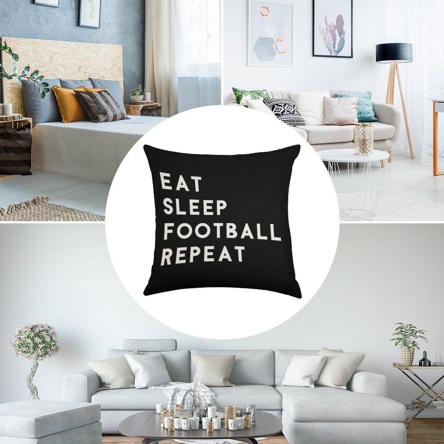 Eat Sleep Football Repeat Linen Throw Pillow Cover