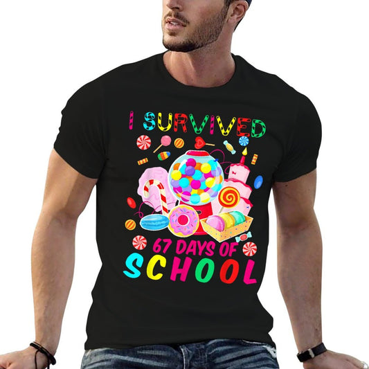 I Survived 67 Days of School Candy Funny 67 Teacher Student  Slim-fit Cut T-Shirt