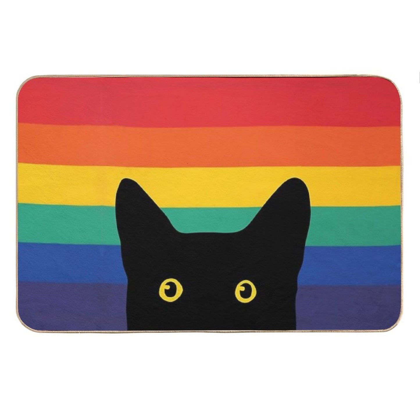 Peeking Cat in Rainbow Circle Bath Mat