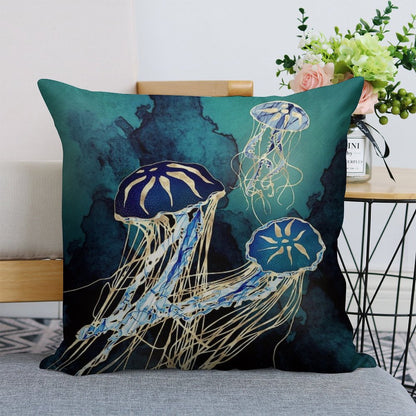 Metallic Jellyfish III Linen Throw Pillow Cover