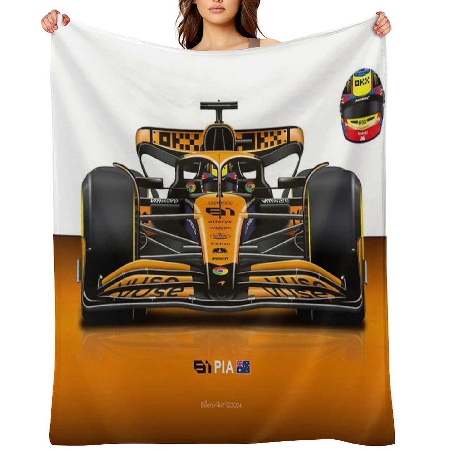 Oscar Piastri 2024 Formula 1 McLaren Racing Car Throw Blanket