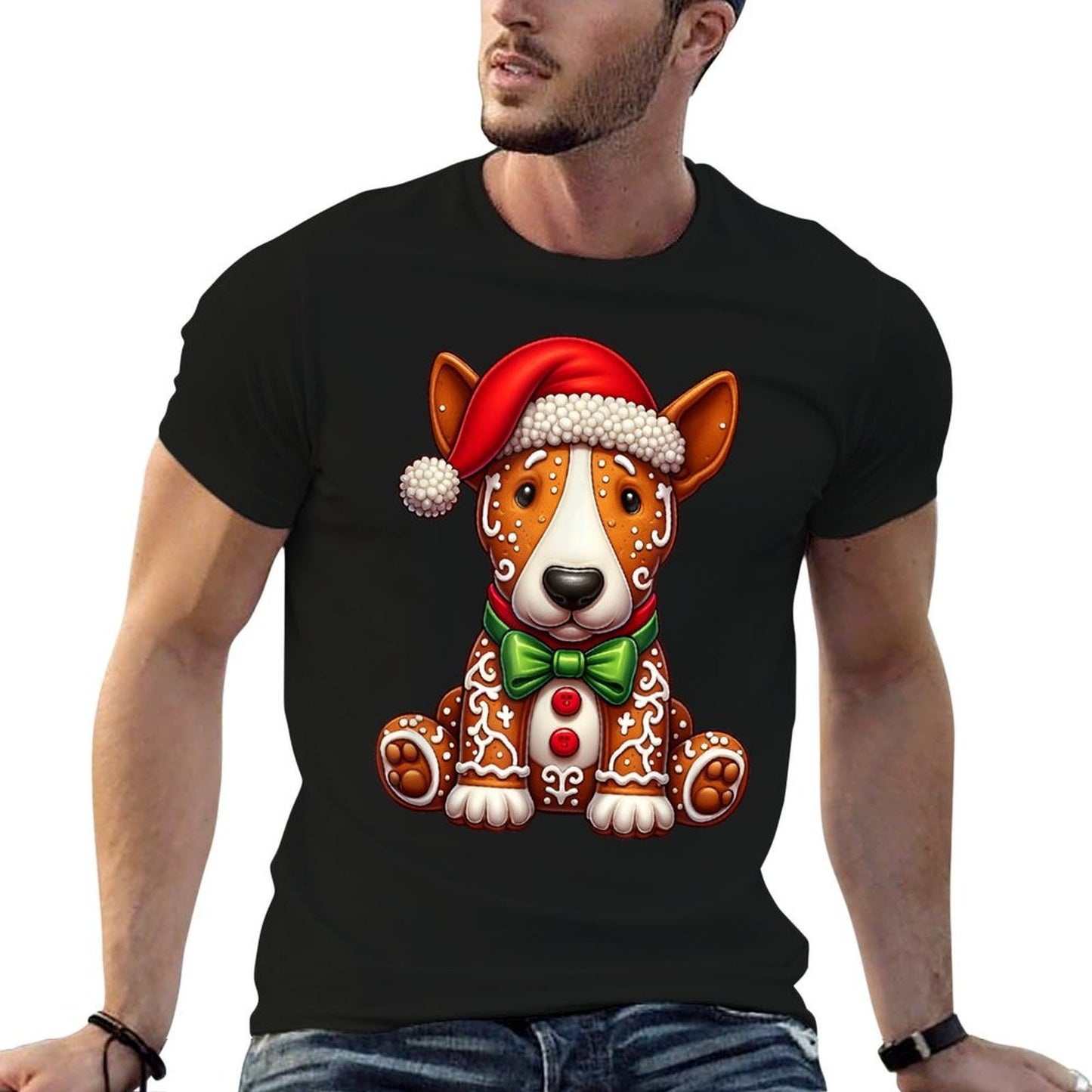 Gingerbread Man Bull Terrier Dog Christmas Womens Mens Kids Comfortable T-Shirt