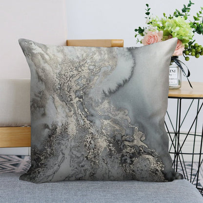 Gray Silver Snow Marble Print Linen Throw Pillow Cover