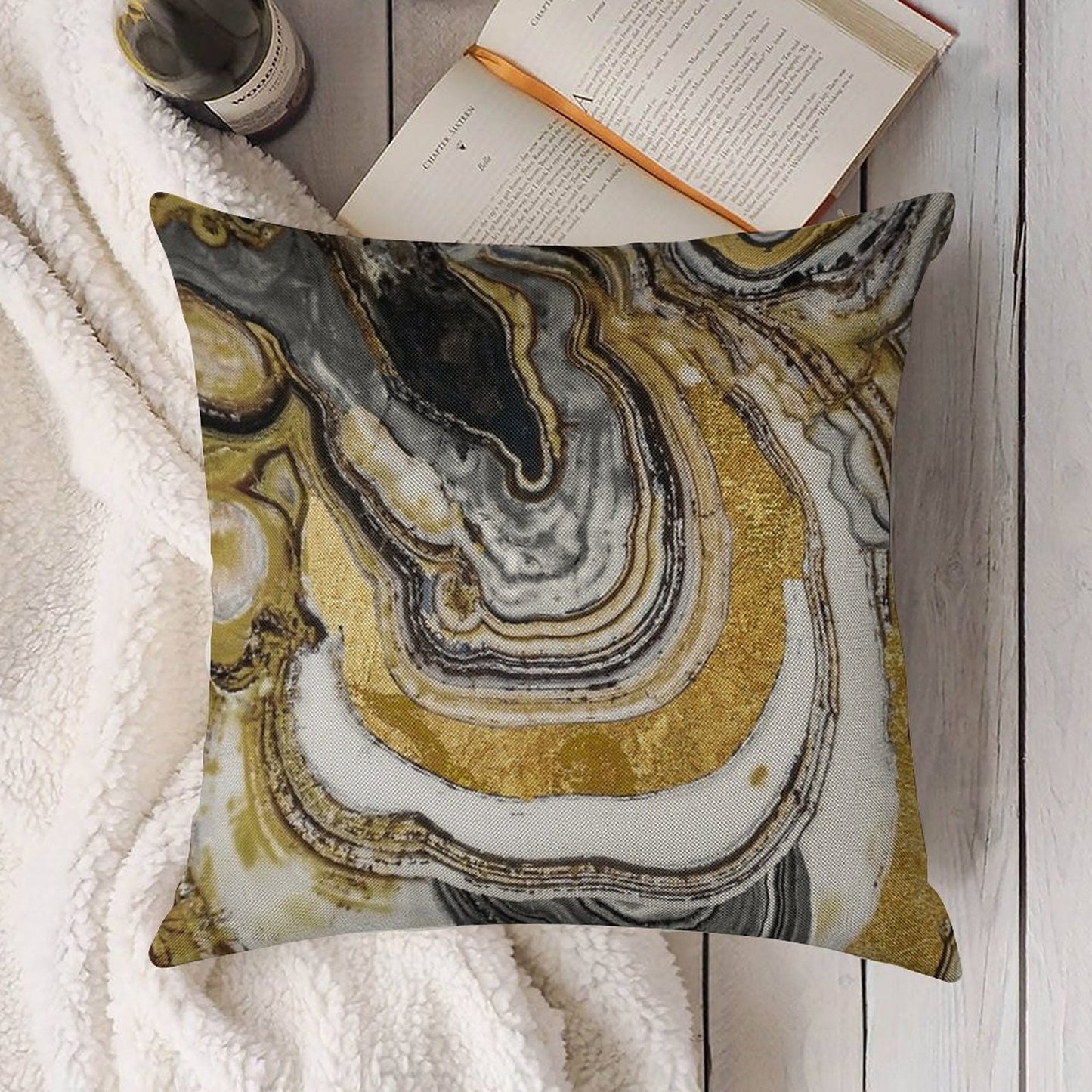 Stone Prose Gold Geode Linen Throw Pillow Cover
