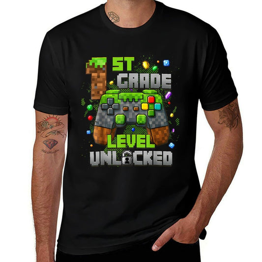 1st Grade Level Unlocked Video Gamer Pixel Back to School Comfortable T-Shirt