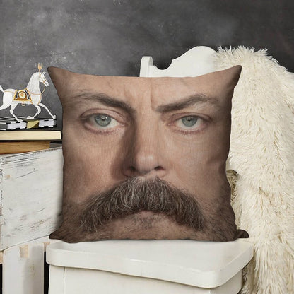 Ron Swanson  Nick Offerman Face Throw Pillow Linen Throw Pillow Cover