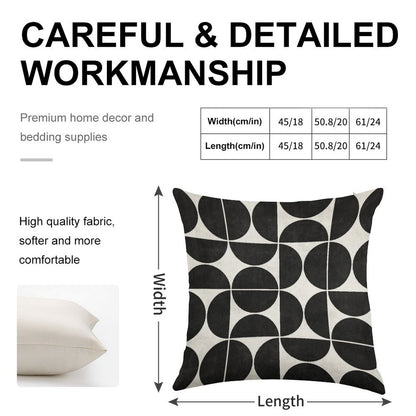 Mid-Century Modern Pattern No.3 - Black And White Concrete Linen Throw Pillow Cover