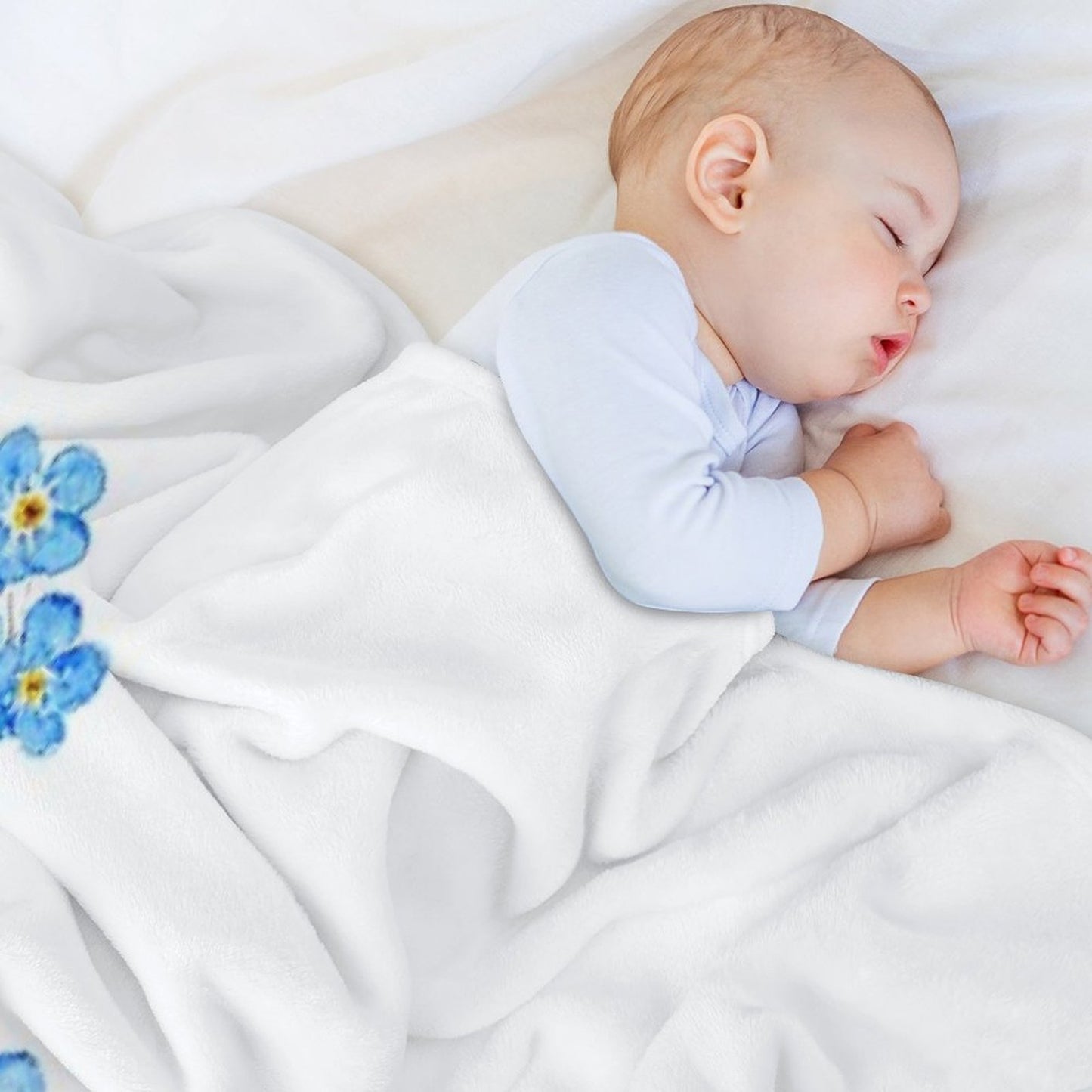 Blue Forget Me Not  Watercolor Painting Throw Blanket