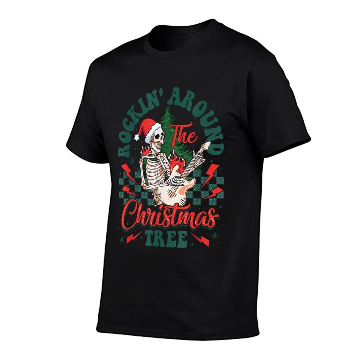 Retro Rockin Around The Christmas Tree Skeleton Plays Guitar  Lightweight T-Shirt