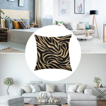 Elegant Metallic Gold Zebra Black Animal Print Linen Throw Pillow Cover
