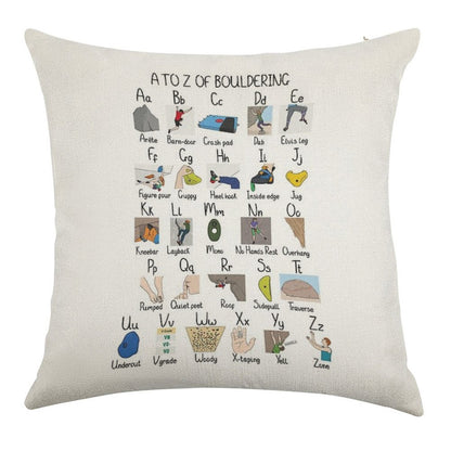 A to Z of Bouldering Linen Throw Pillow Cover