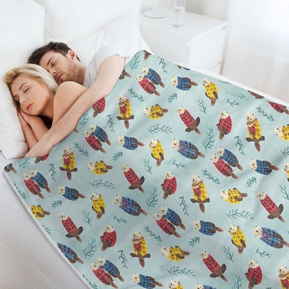 Sea Otters Wearing Plaid Throw Blanket