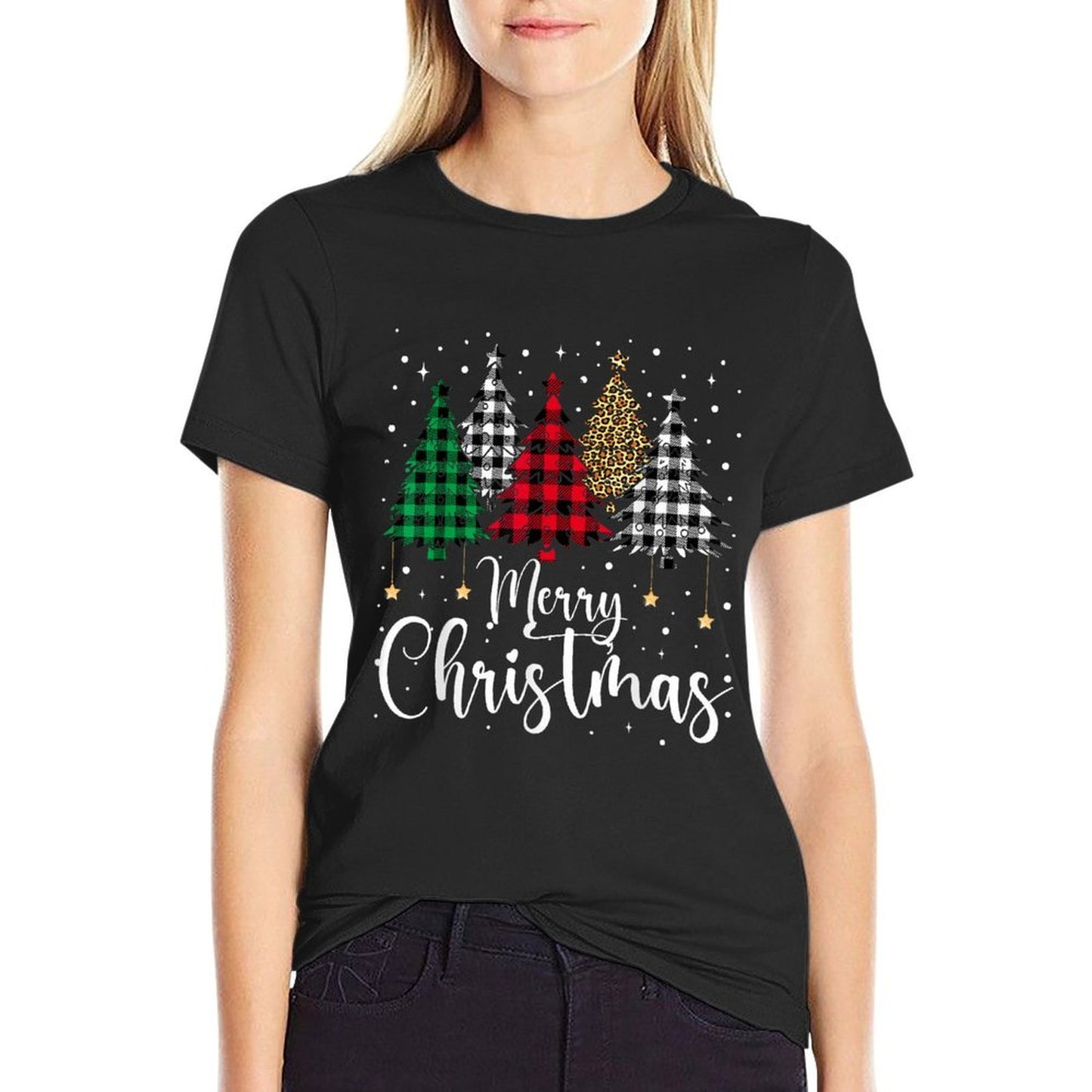 Merry Christmas Tree Buffalo Plaid Red White Green Xmas Pjs  Soft T-Shirt