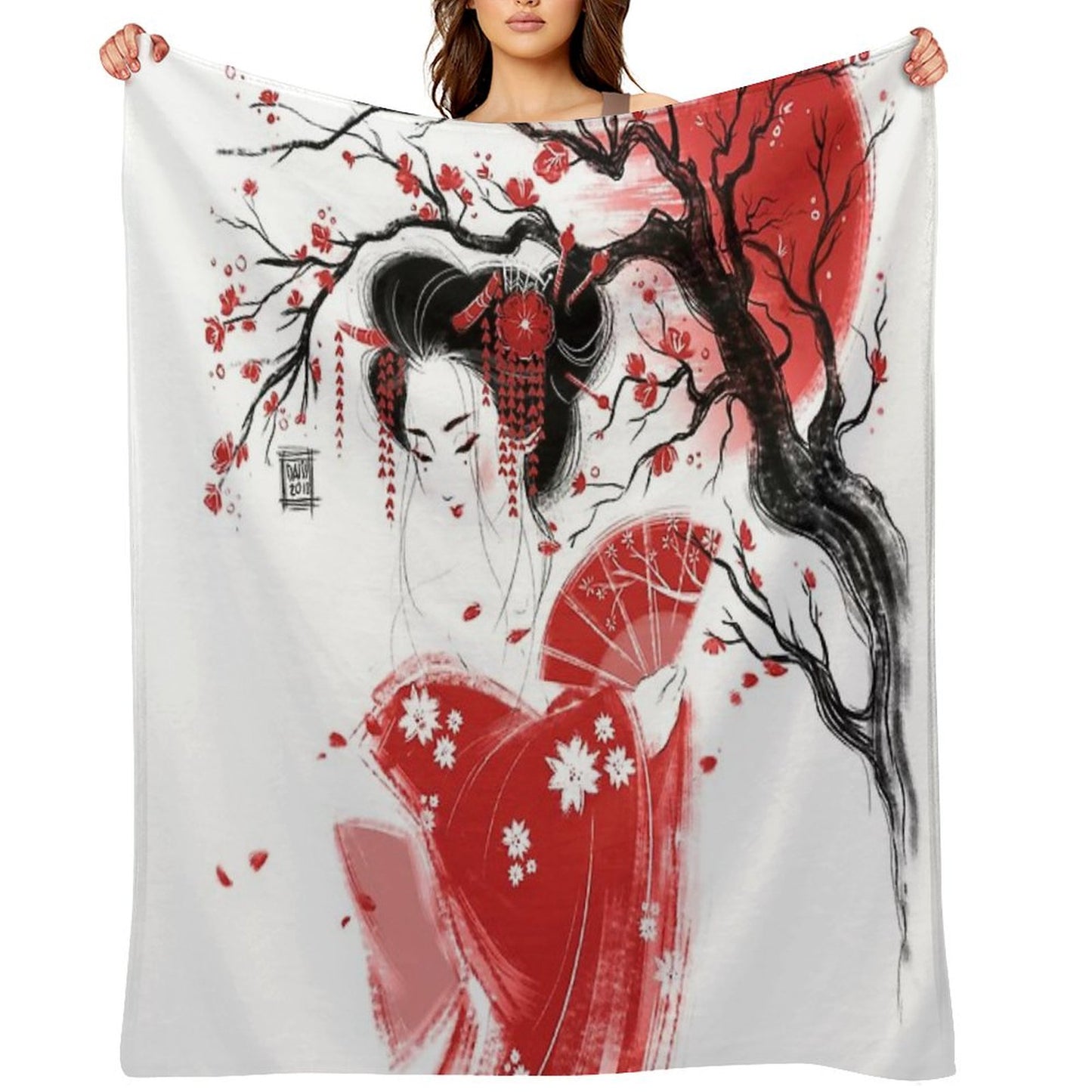 Red Geisha Throw Blanket