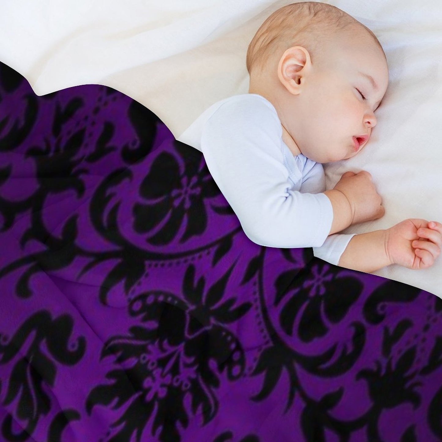 Purple And Black Damask Pattern Design Throw Blanket