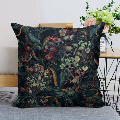 Skulls And Snakes Linen Throw Pillow Cover