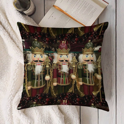 Christmas Nutcracker Trio Linen Throw Pillow Cover