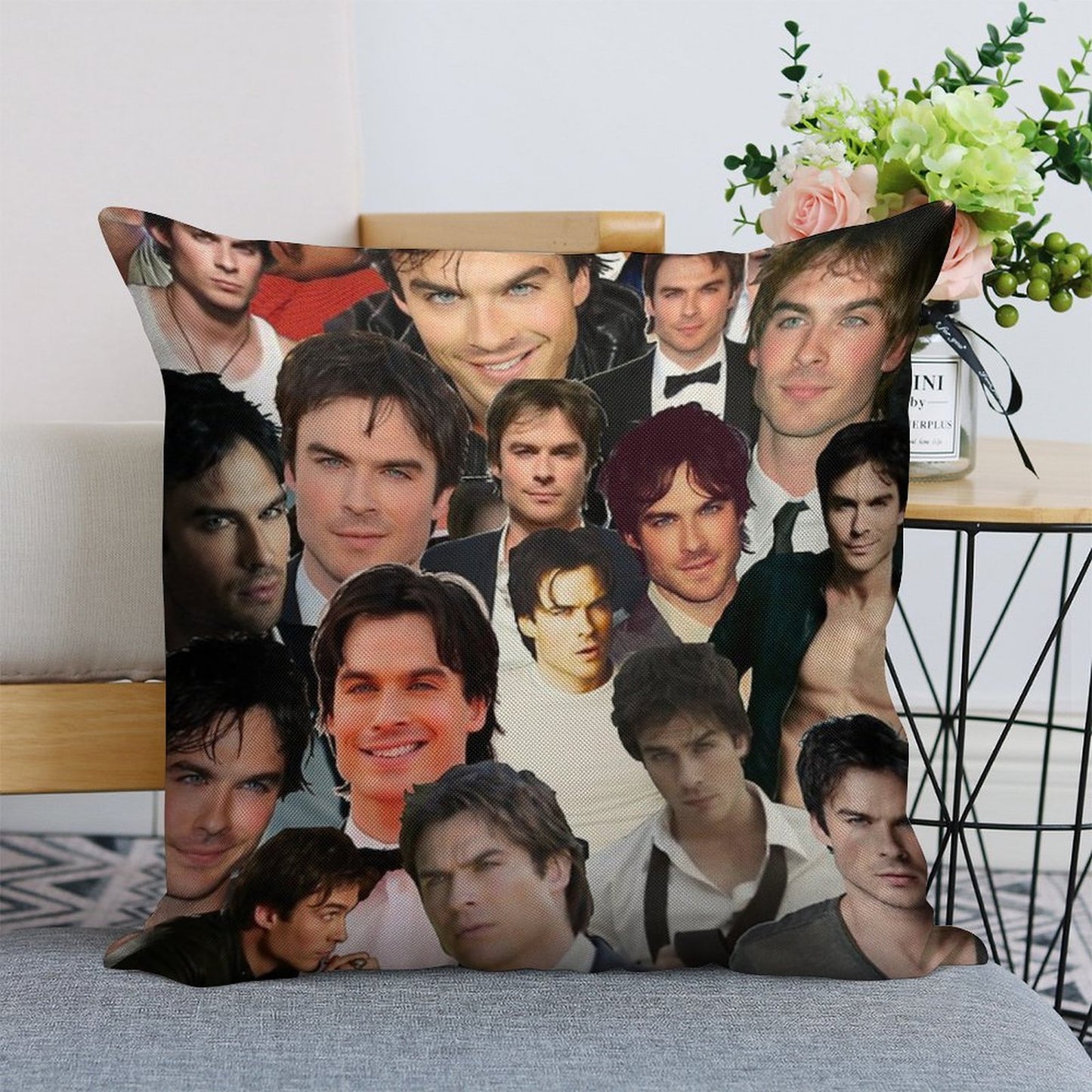 Ian Somerhalder Photo Collage Linen Throw Pillow Cover