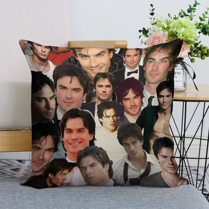 Ian Somerhalder Photo Collage Linen Throw Pillow Cover