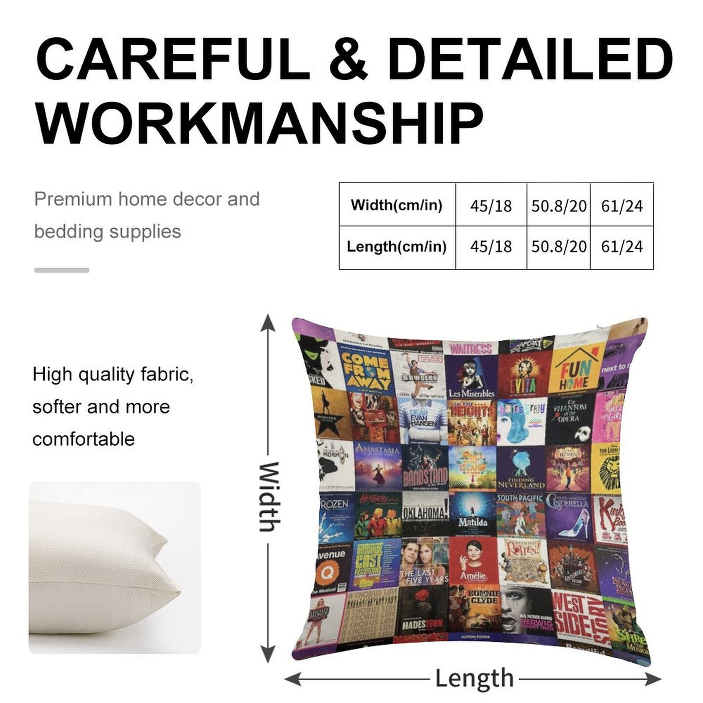 Musicals Collage Linen Throw Pillow Cover