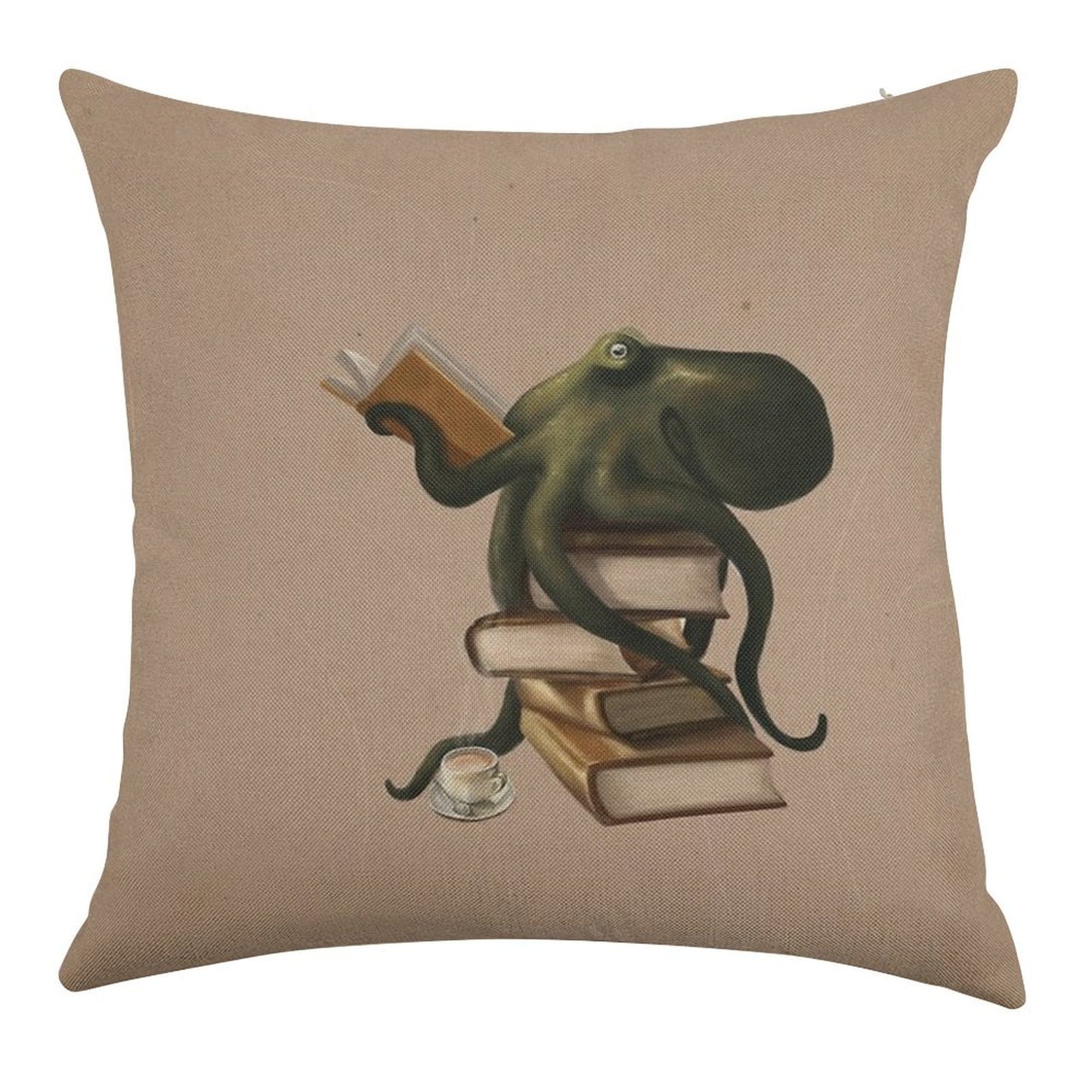 Well-Read Octopus Linen Throw Pillow Cover