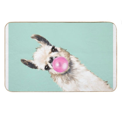Bubble Gum Sneaky Llama in Green Bath Mat