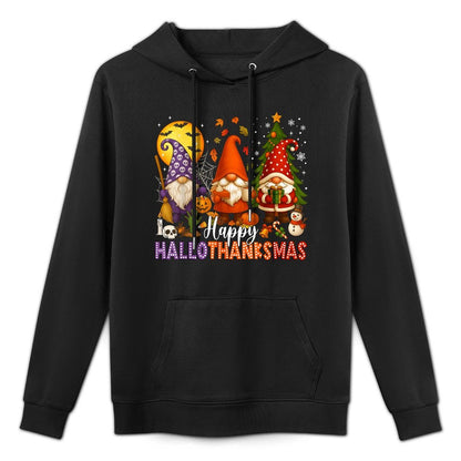 Happy HalloThanksMas Gnomes Halloween Thanksgiving Christmas Casual Wear Hoodie