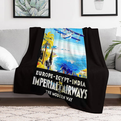 IMPERIAL AIRWAYS  Vintage Fly to Europe Egypt And India Advertising Print Throw Blanket