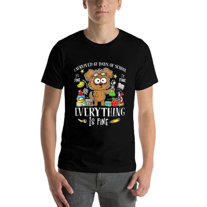 I Survived 67 Days of School Funny Dog Lover Science 67 Meme  Graphic-printed T-Shirt