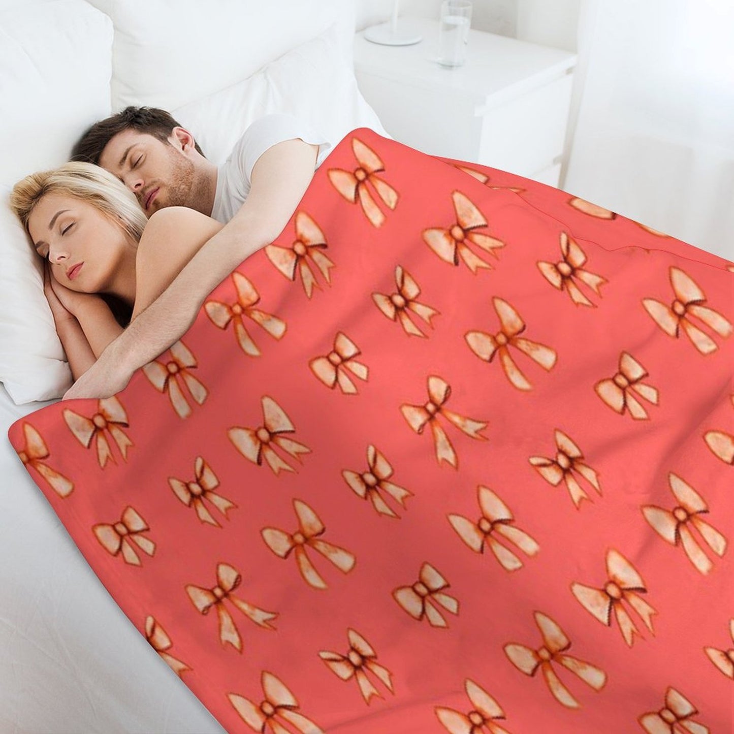 Soft Watercolor Bows, Bow Ties & Ribbons – Hand-Painted in Pastel Red Throw Blanket