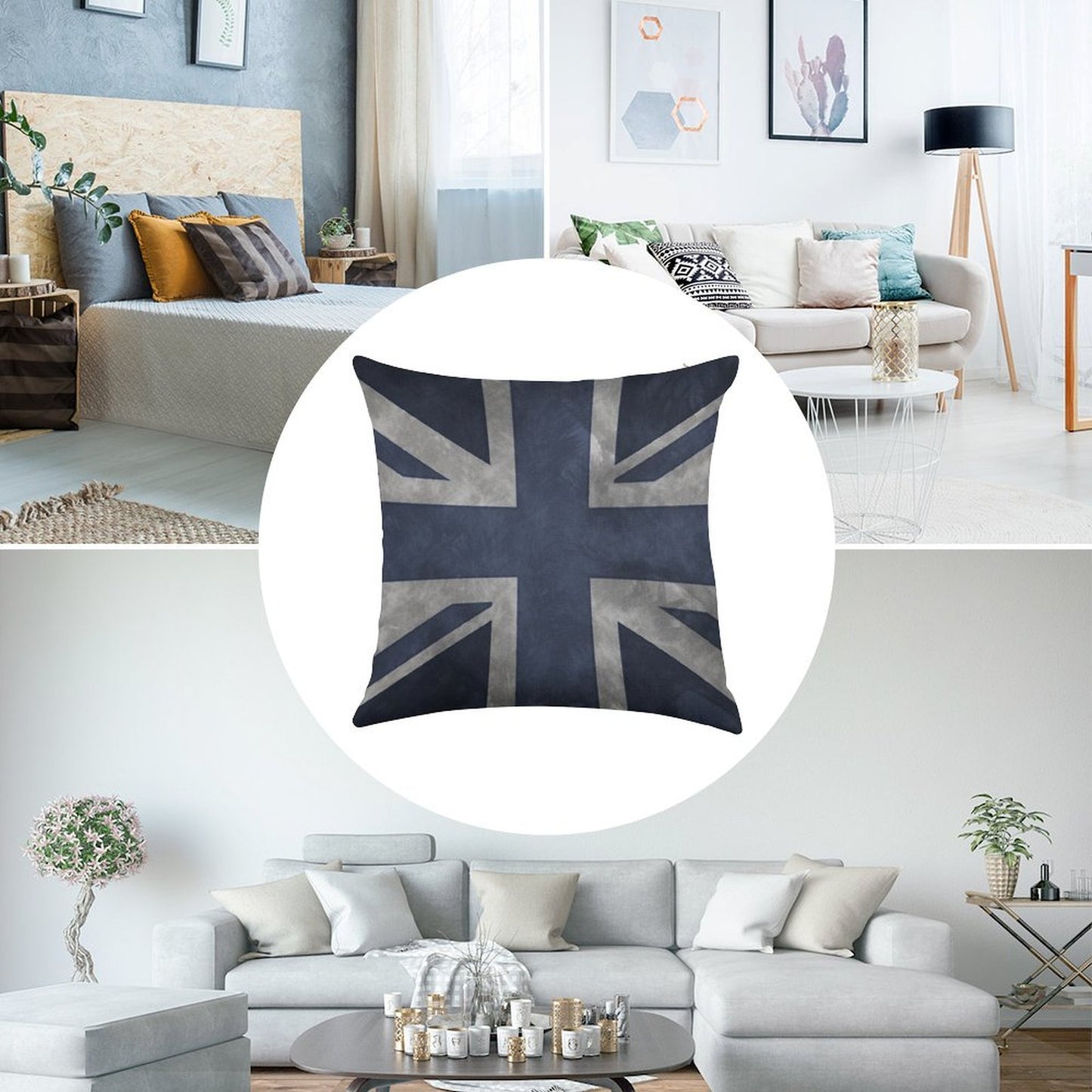Blue Distressed Union Jack Linen Throw Pillow Cover