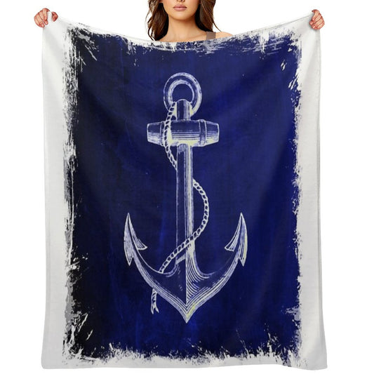 Preppy Rustic Beach Sailor Fashion Navy Blue Anchor Nautical Throw Blanket