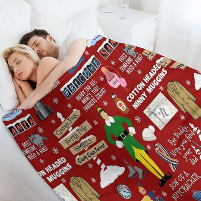 Buddy The Elf Collage, Red Background Throw Blanket