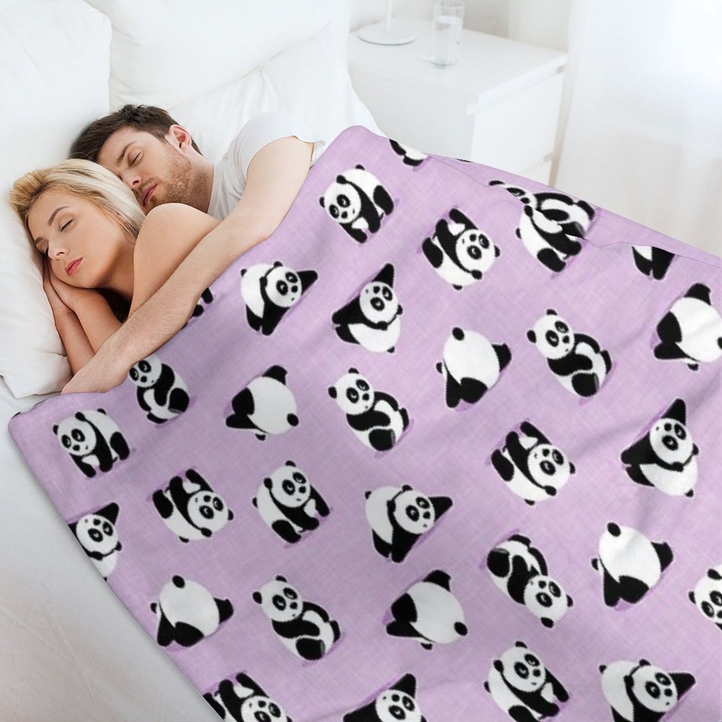 Cute Pandas on Purple Throw Blanket