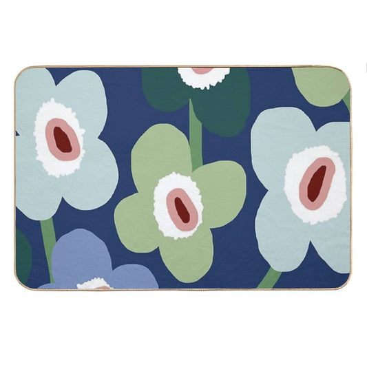 Iconic Retro Scandinavian Floral Pattern in Blue And Green Bath Mat