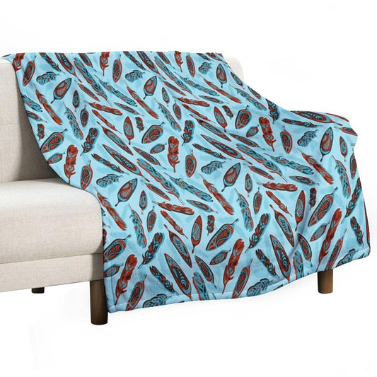 Tlingit Feathers - Blue Throw Blanket