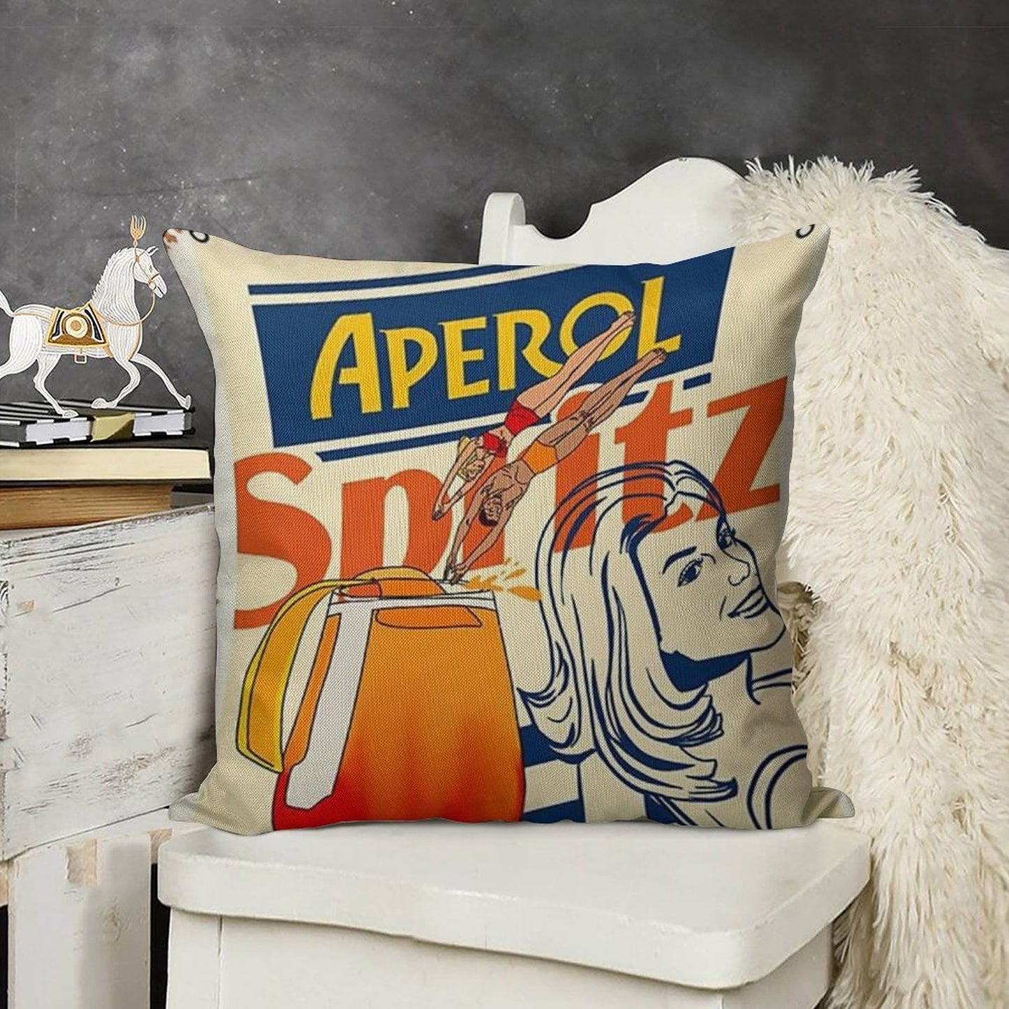 Aperol Spritz Art Print Linen Throw Pillow Cover