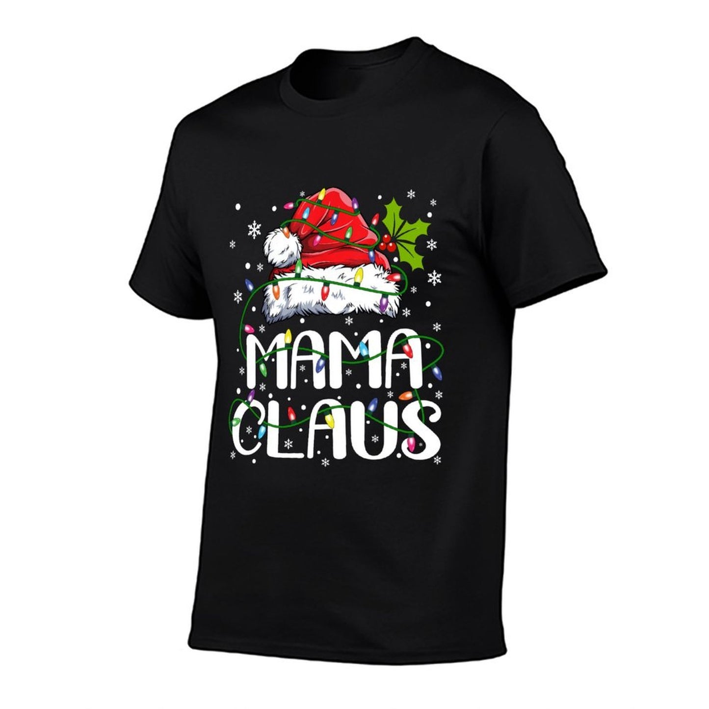 Mama Claus Christmas Lights Pajama Family Matching  Cotton T-Shirt