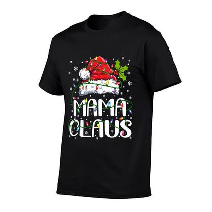 Mama Claus Christmas Lights Pajama Family Matching  Cotton T-Shirt