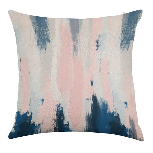 Abstract Blush And Blue Linen Throw Pillow Cover