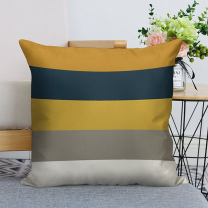 Broad Stripes Pattern in Light And Dark Mustard Yellow, Grey, White, And Navy Blue Linen Throw Pillow Cover