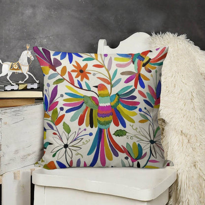 Otomi Bird Linen Throw Pillow Cover