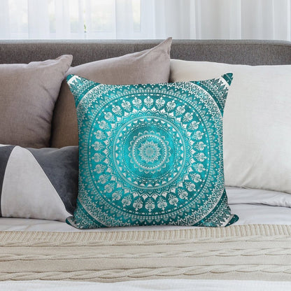 Mandala Turquoise Soft Reinforced Edging Throw Pillow